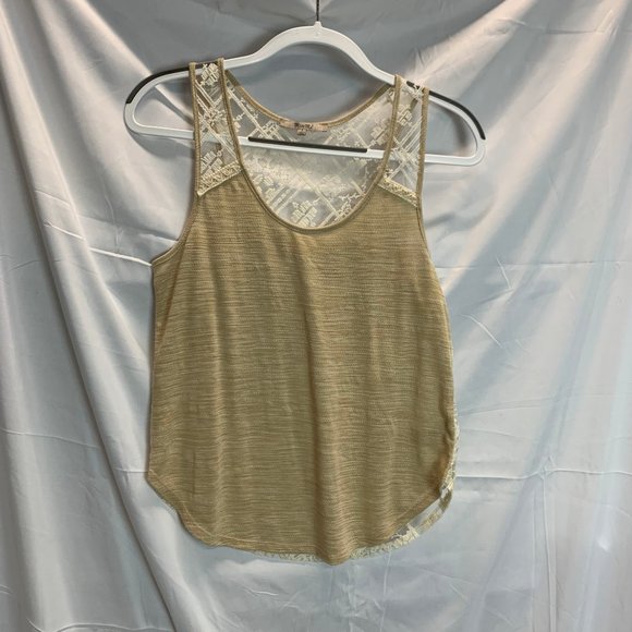 Miss Me Tan Tank with Ivory Lace Sheer back Size Small - Picture 1 of 7